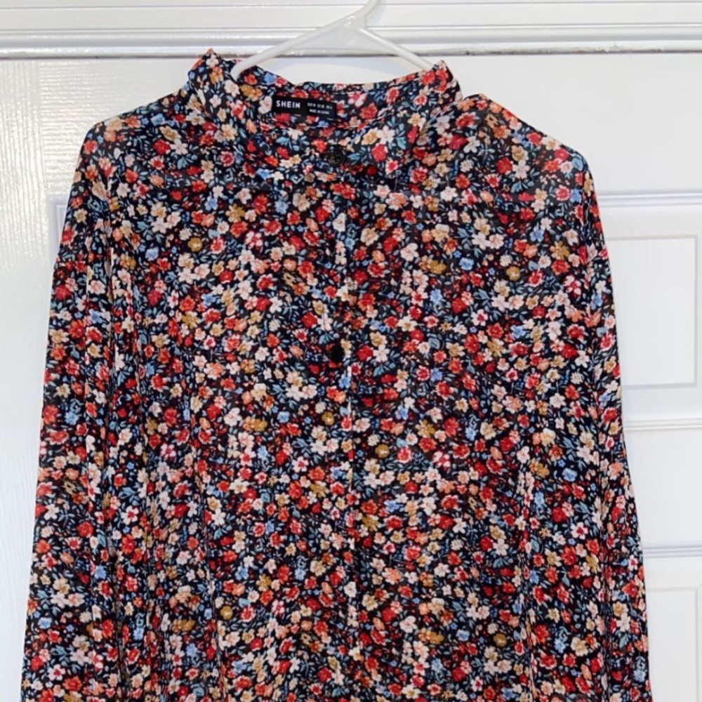shein button up floral blouse